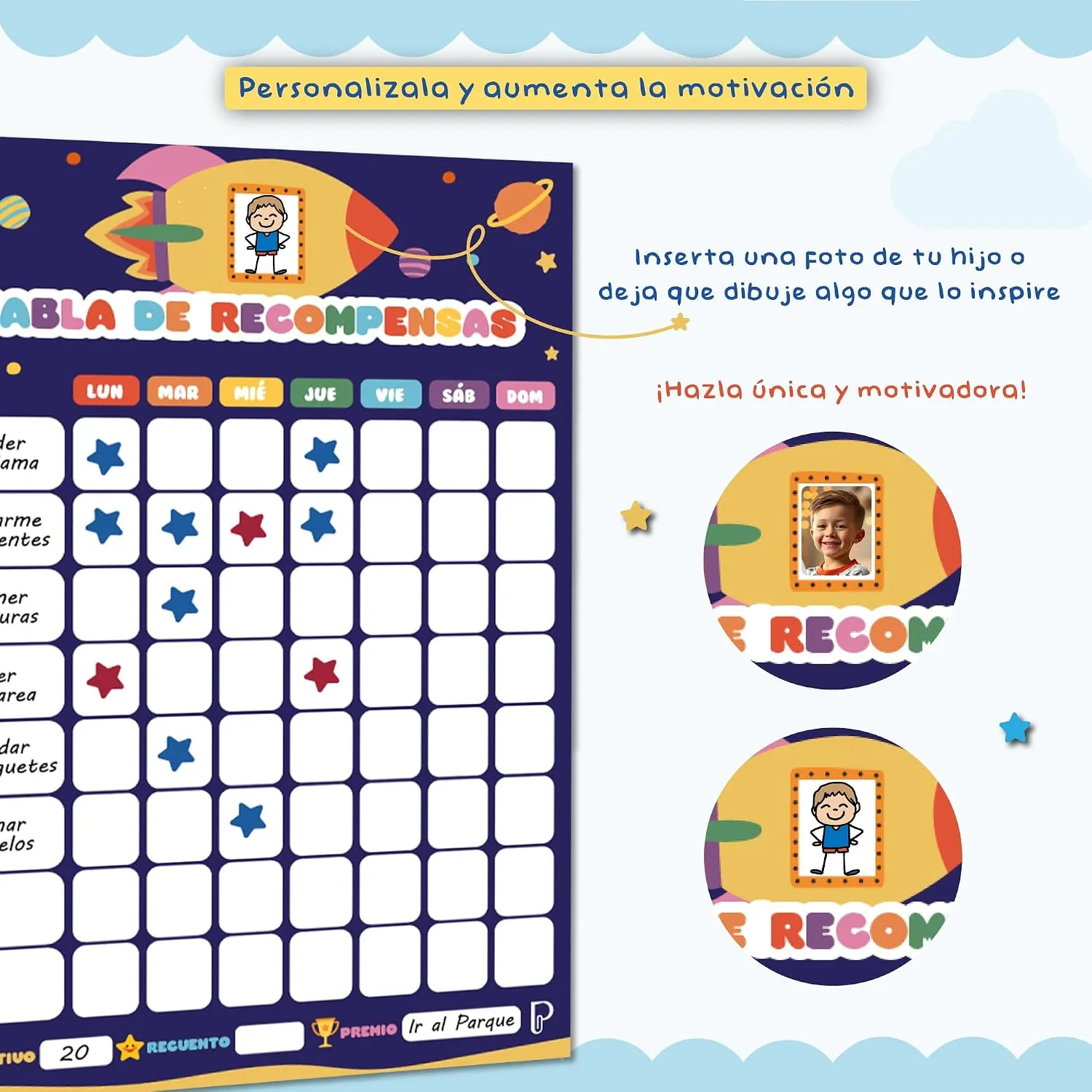 Tabla de recompensas magnética para niños — Espacial, imagen 5