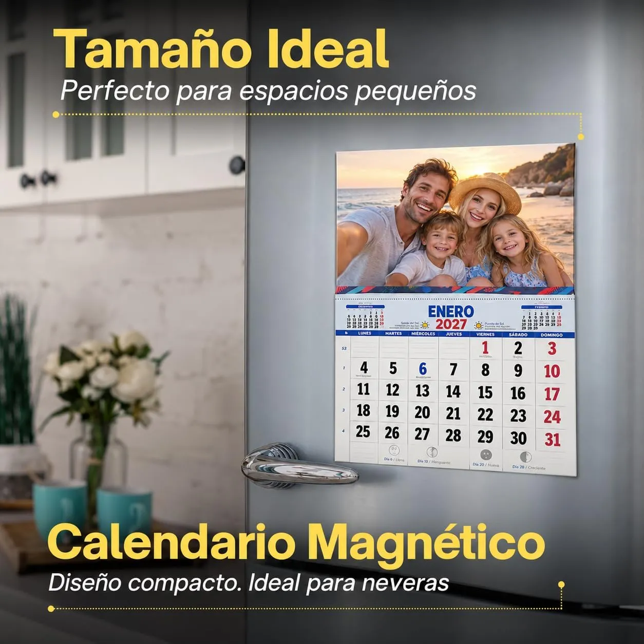 Calendario personalizado 2027 con foto, imán para nevera, detalle 3