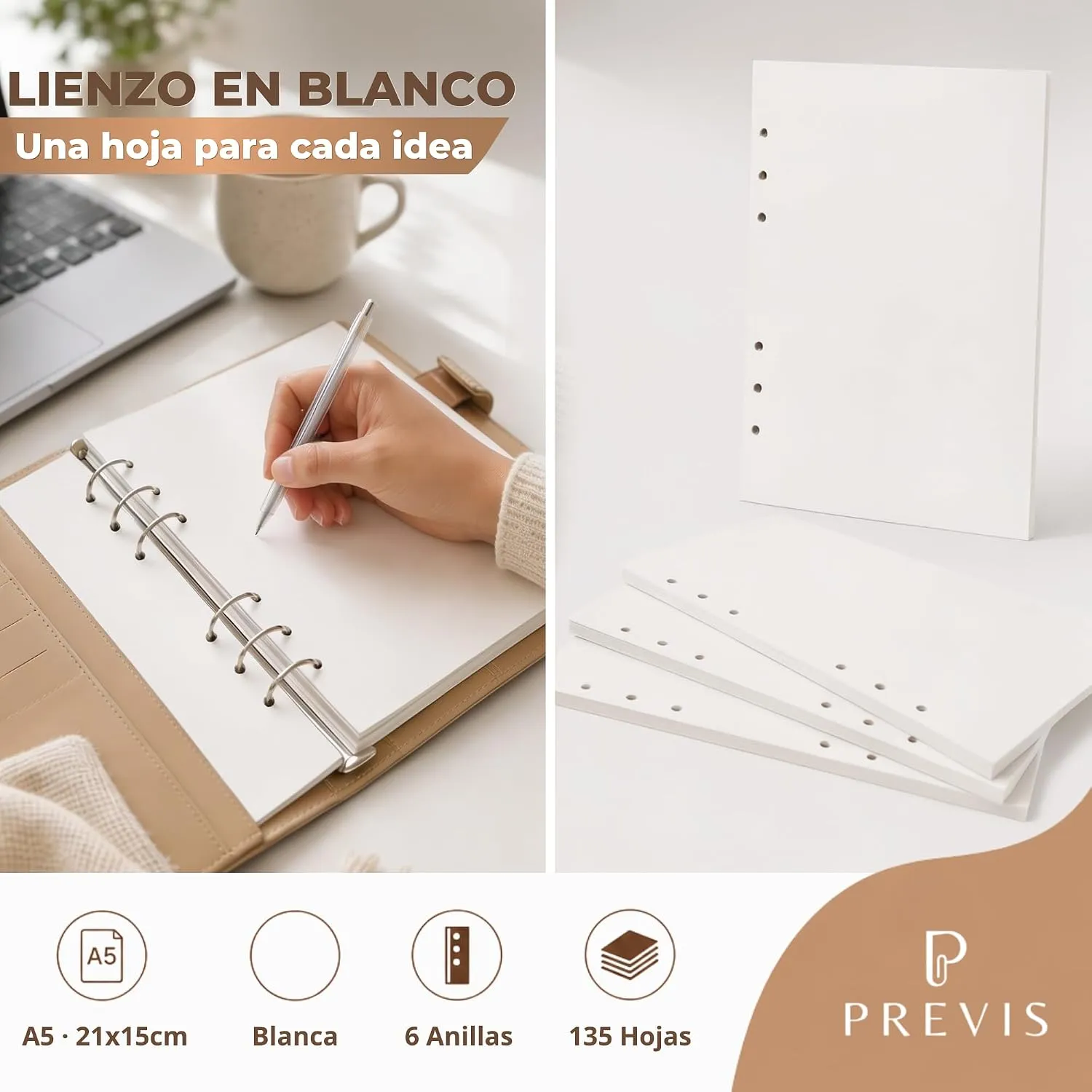 Recambios para agenda A5 de 6 anillas — Blancas, imagen 2
