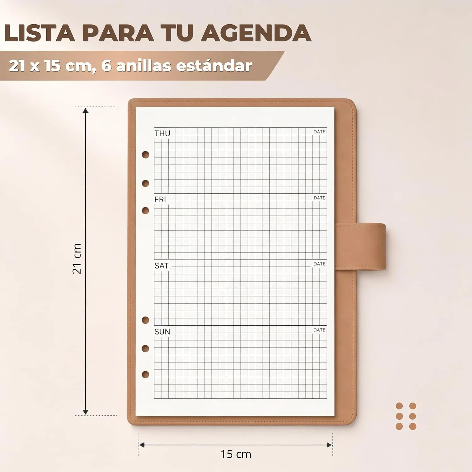 Recambios para agenda A5 de 6 anillas — Mix mensual, semanal y to-do, imagen 3