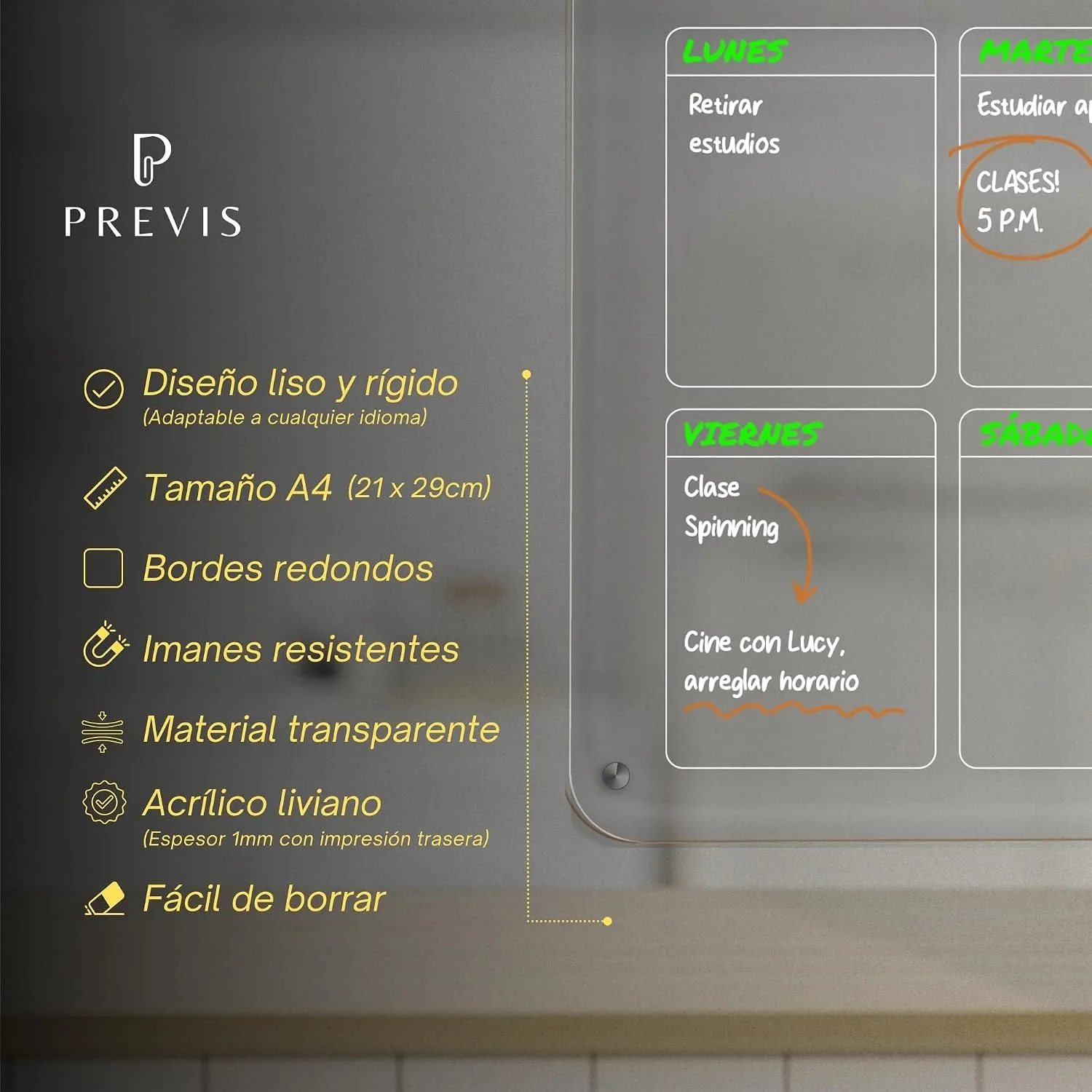 Pizarra acrílica semanal transparente para nevera A4 · 21×30 cm — miniatura 4
