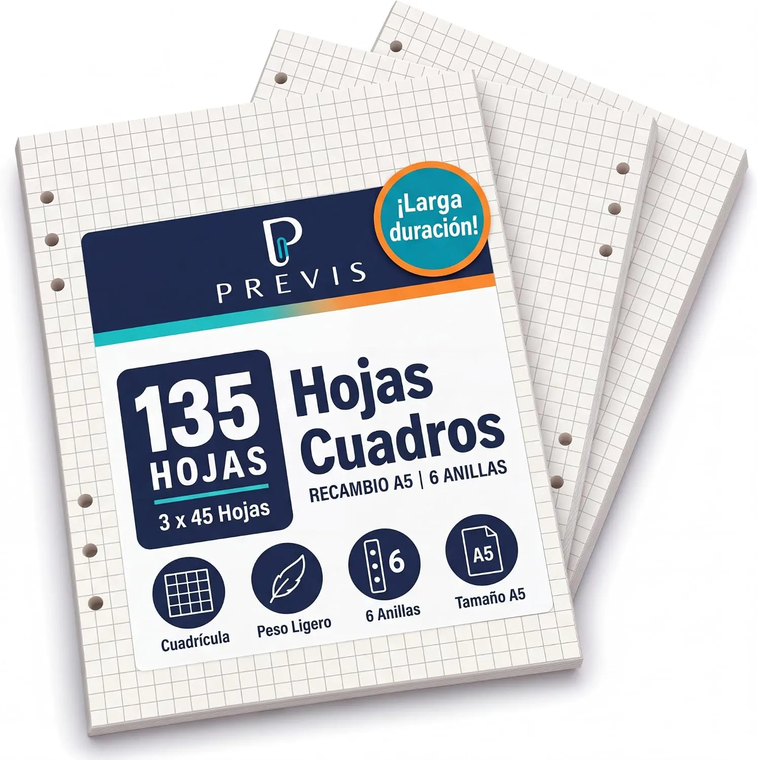 Recambios para agenda A5 de 6 anillas — Cuadrícula
