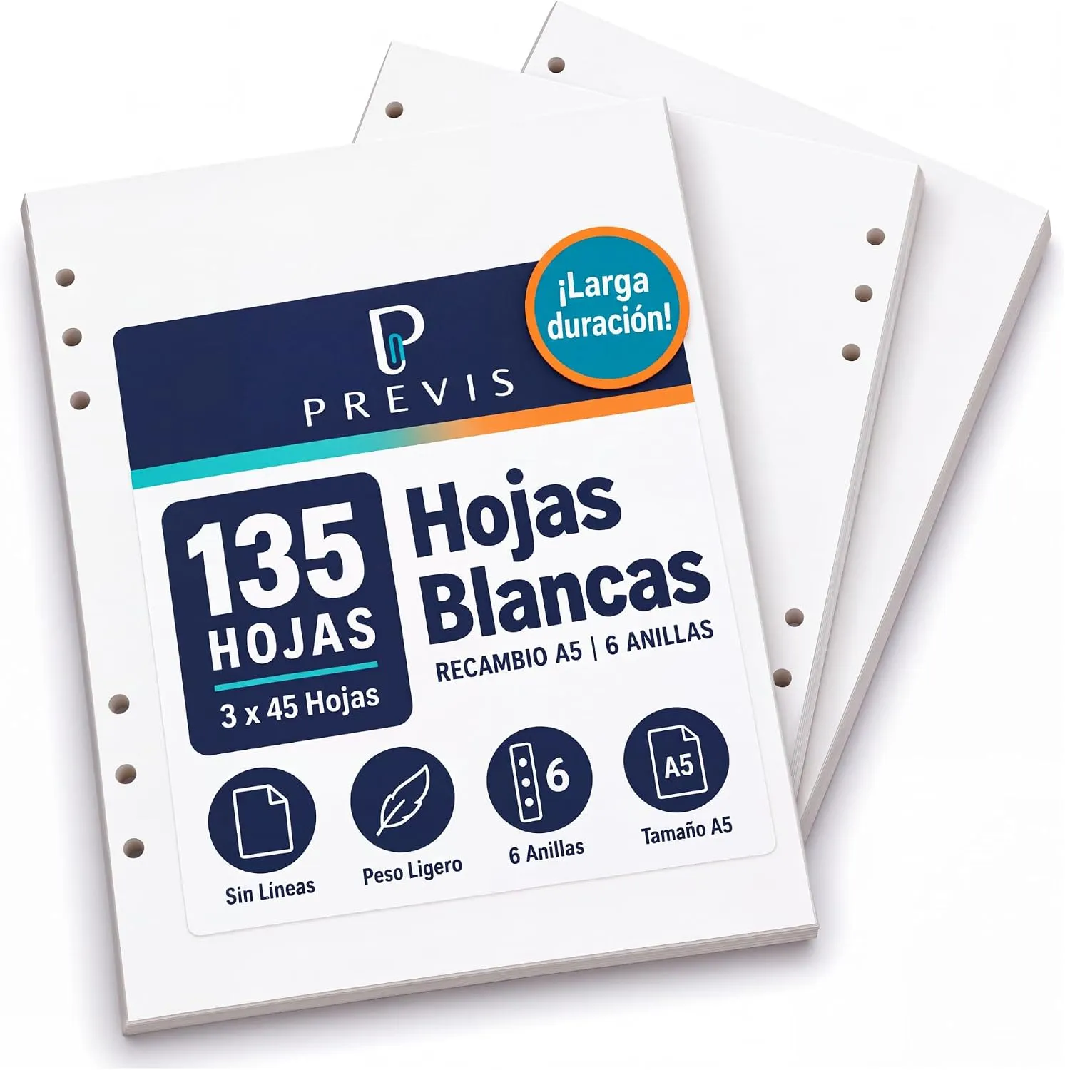 Recambios para agenda A5 de 6 anillas — Blancas