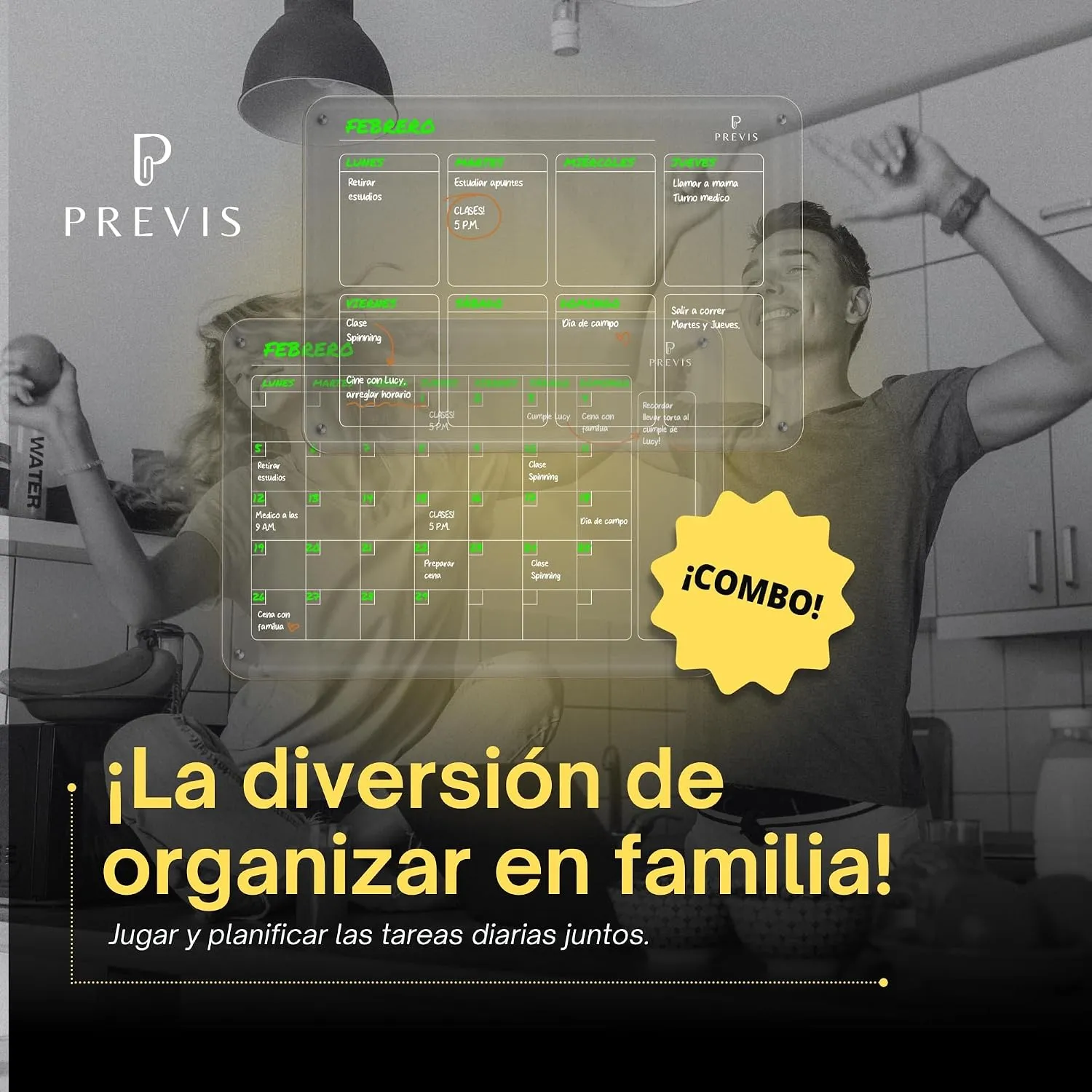 Kit de 2 pizarras acrílicas transparentes: semanal y mensual — Kit A3, imagen 7