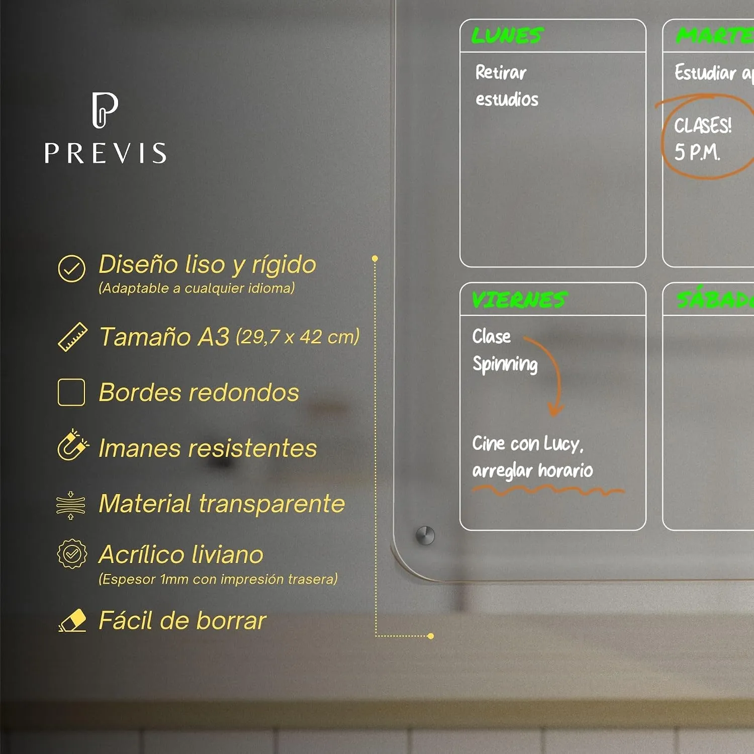 Pizarra acrílica semanal transparente para nevera A3 · 30×40 cm — miniatura 4