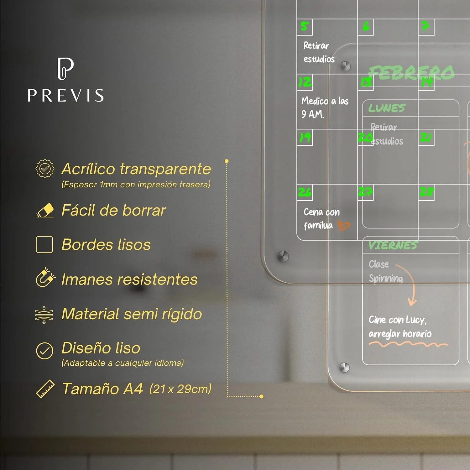 Kit de 2 pizarras acrílicas transparentes: semanal y mensual — Kit A4, imagen 4