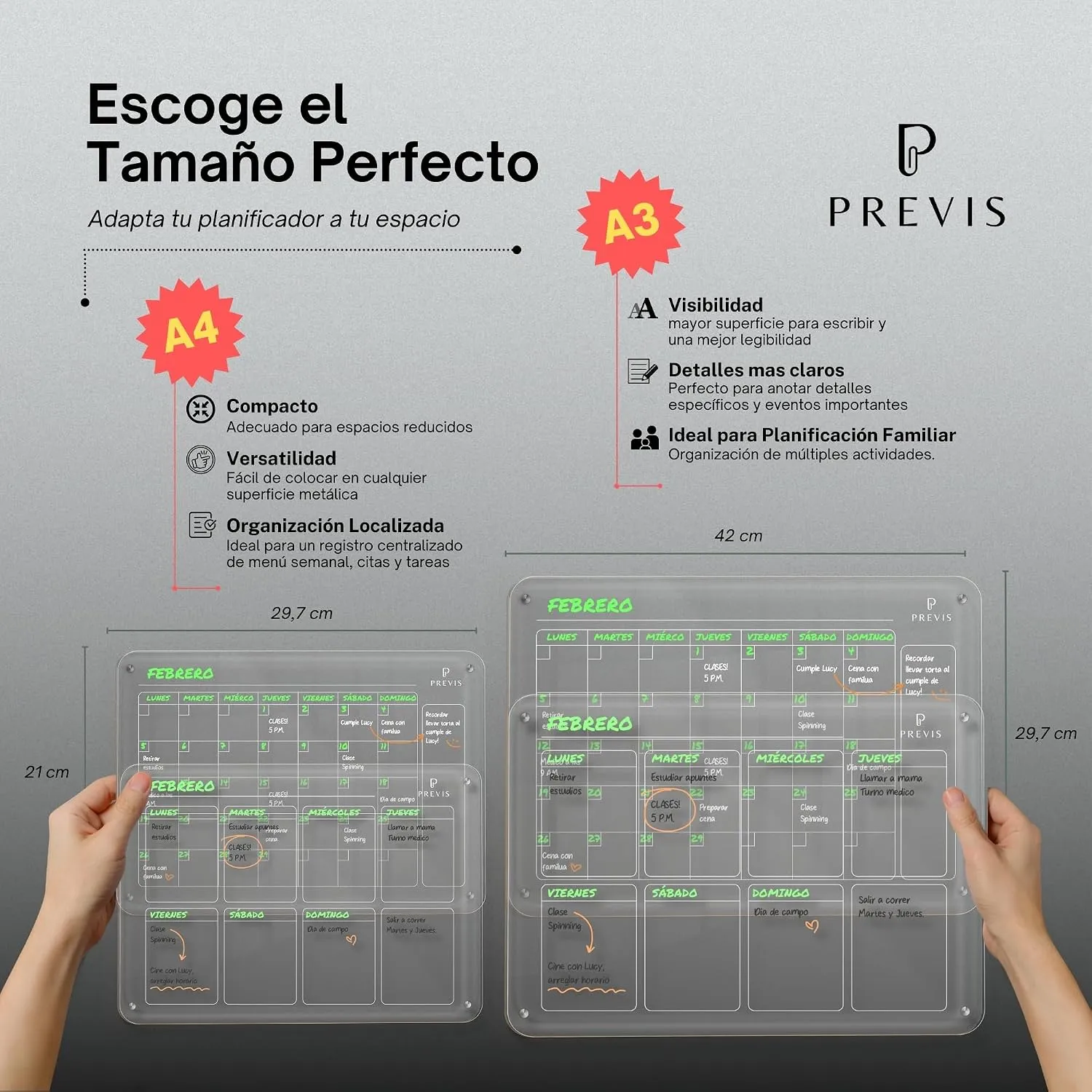 Kit de 2 pizarras acrílicas transparentes: semanal y mensual — Kit A3, imagen 6