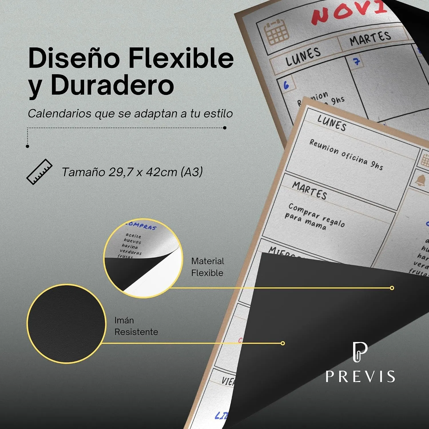 Pack calendario mensual + planificador semanal magnético Pack A3 — miniatura 3