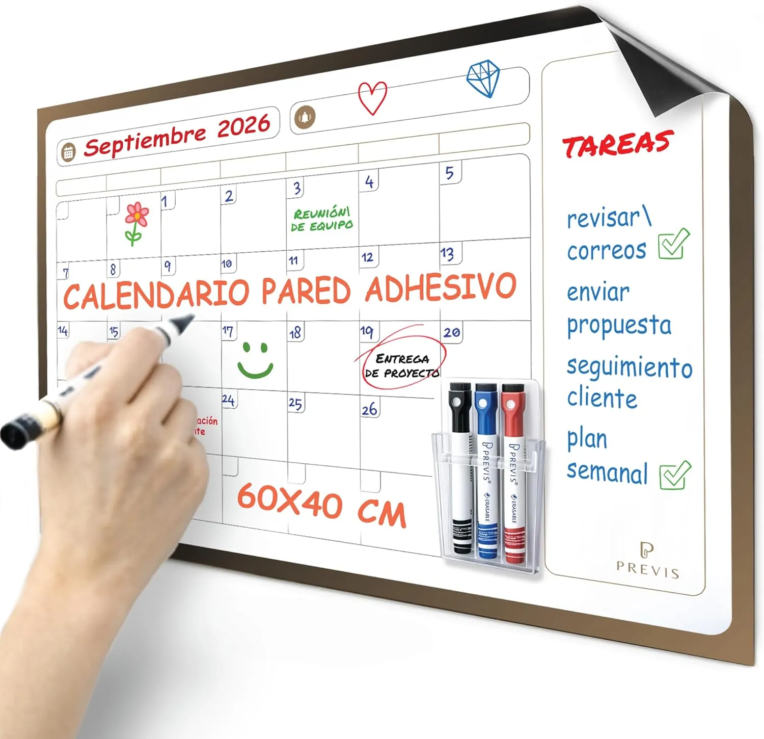 Pizarra calendario adhesiva para pared — A4 · 30×21 cm