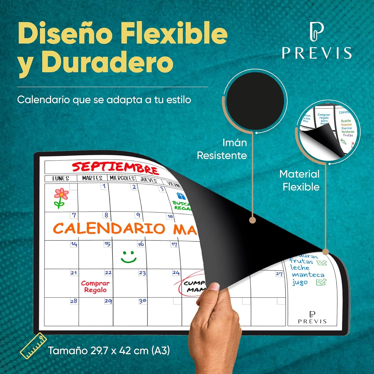 Calendario magnético para nevera con lista de la compra A4 · 21×30 cm — miniatura 3