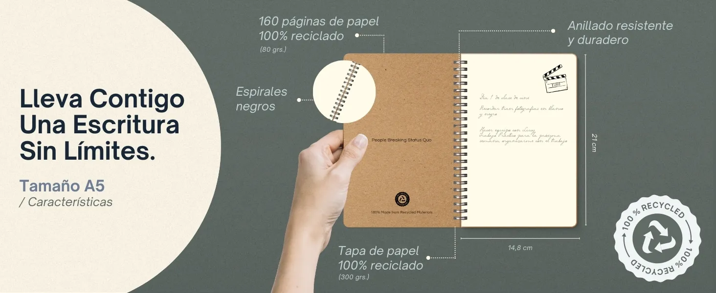 Libretas A5 de papel reciclado, pack de 4: detalle de uso 2