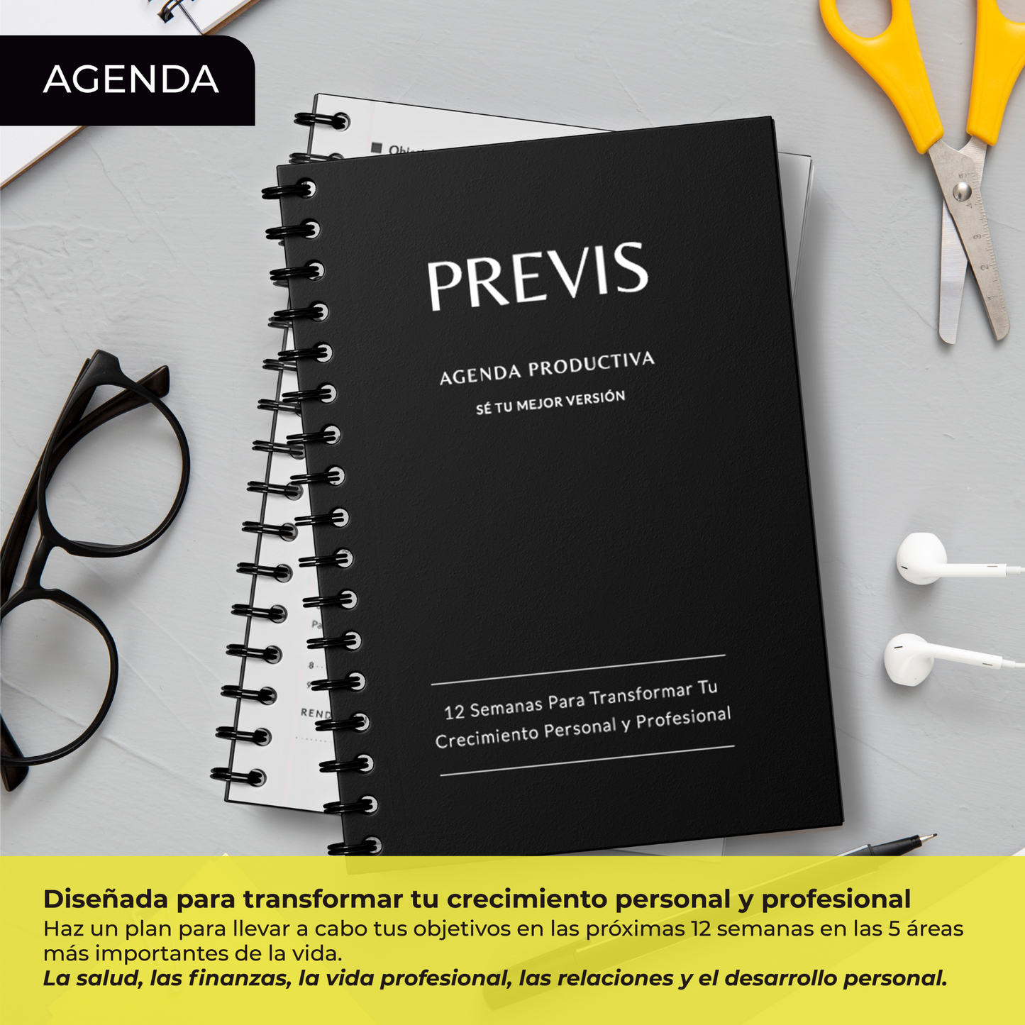 Agenda productif - Productivité et organisateur quotidien, hebdomadaire et mensuel avec objectifs, buts et défis 