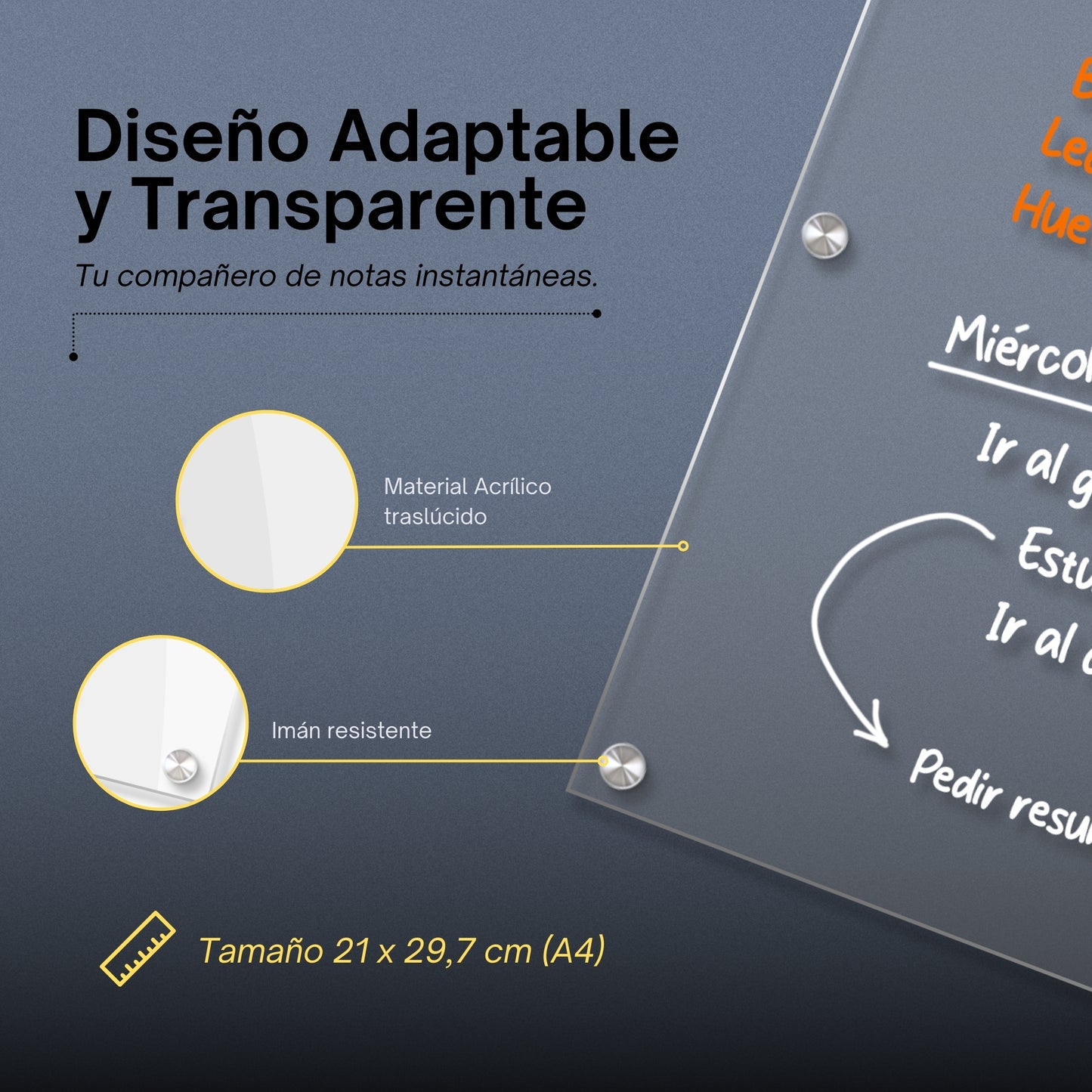 PREVIS Pizarra Magnetica Nevera Transparente A4 Con 4 Rotuladores Premium- Pizarra Nevera de Metacrilato Perfecta para Cocina, Tareas, Apuntes, Menu y Calendario