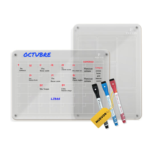 Kit de 2 Tableau Magnétique Réfrigérateur Acrylique Transparent A4 (21X29,7CM) (Hebdomadaire + Mensuel) + 4 Marqueurs - Pour Réfrigérateurs Foncés 