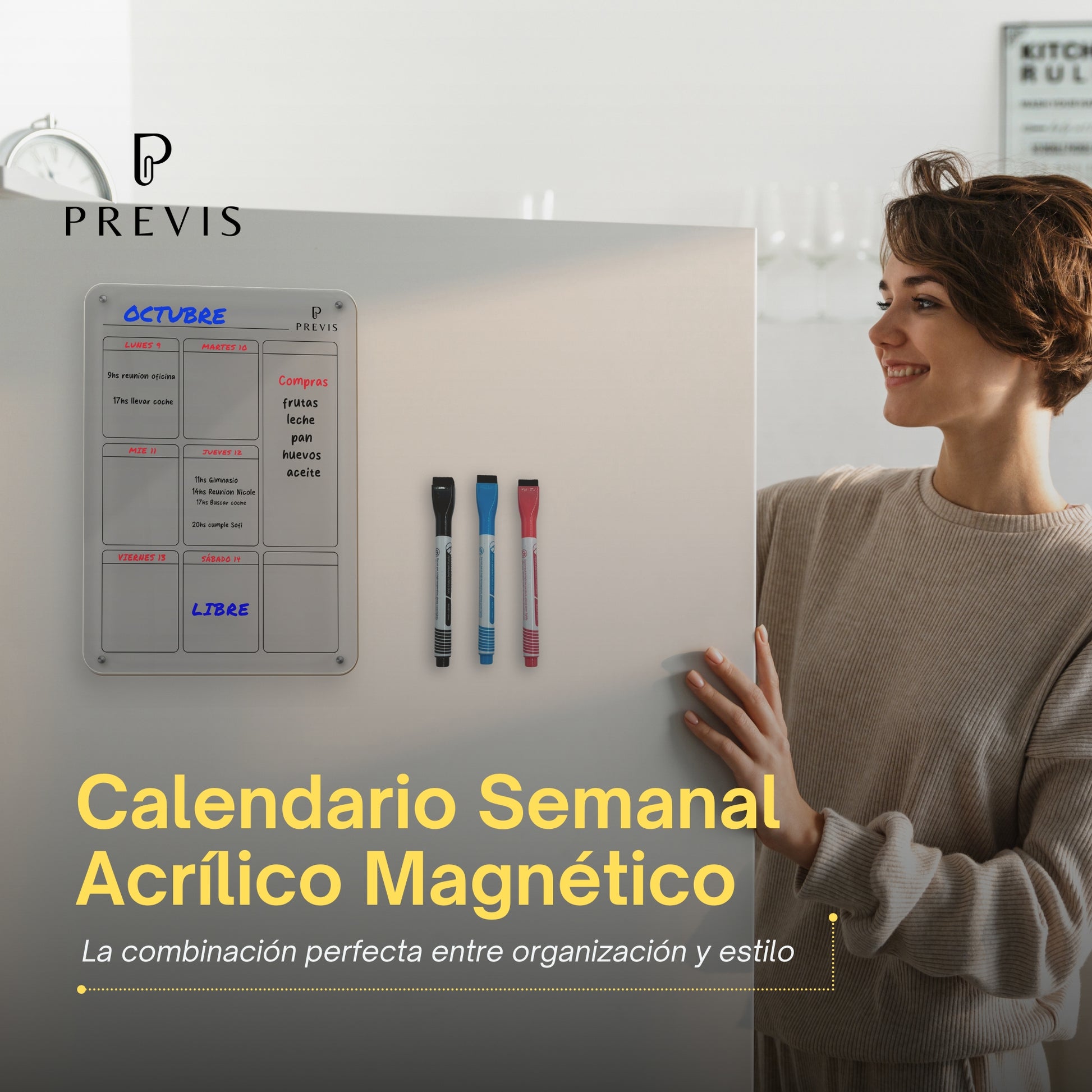 Pizarra Magnetica Nevera Transparente Semanal A4 (21X29,7 cm) con 4 Ro –  PREVIS BRAND