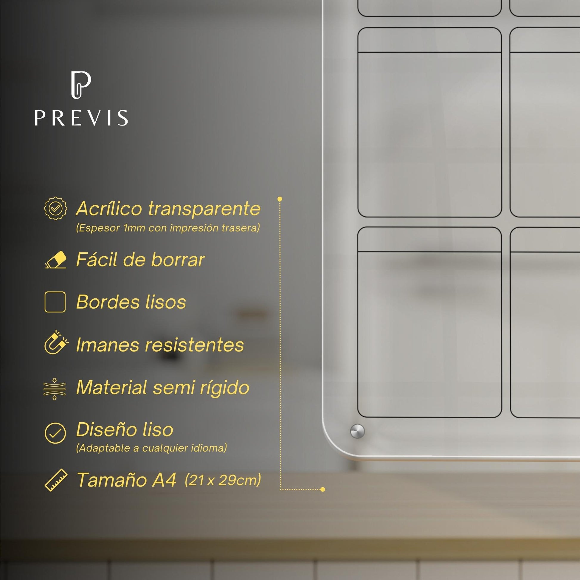 Tableau magnétique hebdomadaire transparent pour réfrigérateur A4 (21 –  PREVIS BRAND