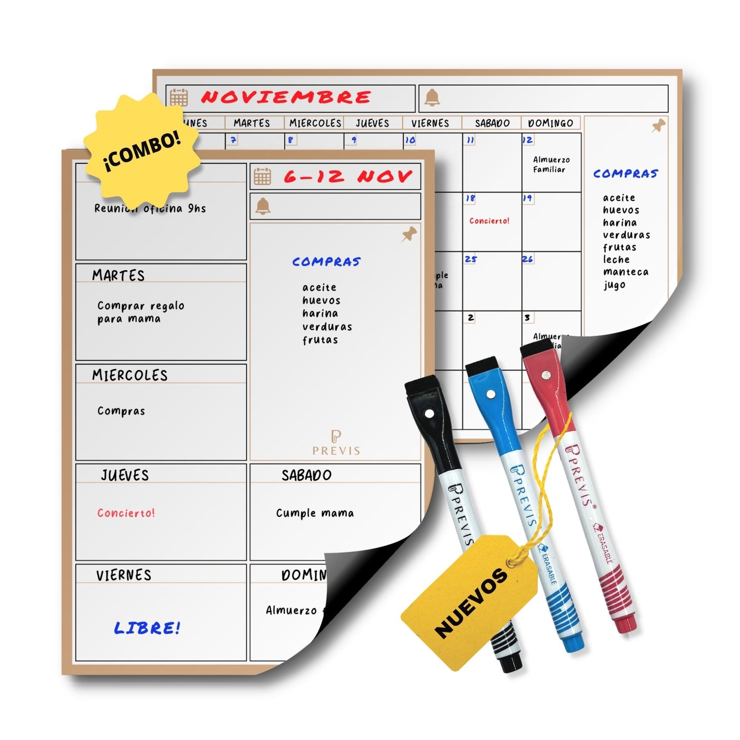 Pack Calendario Magnético Mensual A4 + Planificador Semanal Magnético A4 para Nevera - Organizador - Planificador Jornada, Menú, Compra, Rutina, Estudios, Tareas, Trabajo.