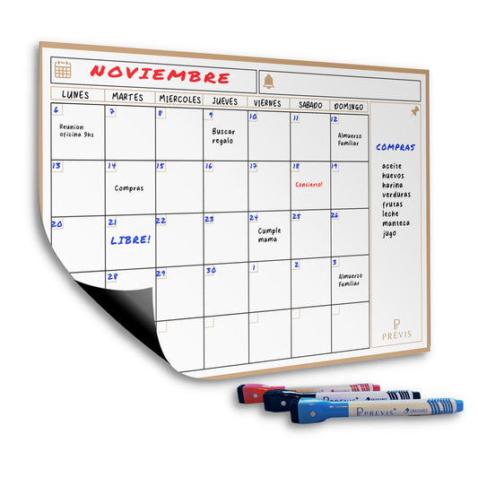 Calendario Magnetico Nevera A3 con Rotuladores Premium - Planificador Mensual Magentico para Organizar Mes, Familia, Citas y Eventos